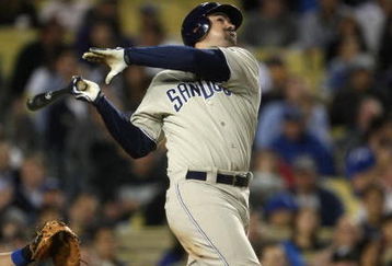 LOS ANGELES - JUNE 10:  Adrian Gonzalez #23 of the San Diego Padres bats against the Los Angeles Dodgers on June 10, 2009 at Dodger Stadium in Los Angeles, California.  The Padres won 3-1. (Photo by Stephen Dunn/Getty Images)