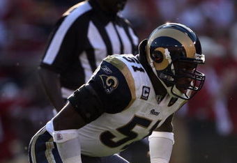 SAN FRANCISCO - NOVEMBER 16:  Will Witherspoon #51 of the St. Louis Rams sets during the game against the San Francisco 49ers on November 16, 2008 at Candlestick Park in San Francisco, California. (Photo by Jed Jacobsohn/Getty Images)