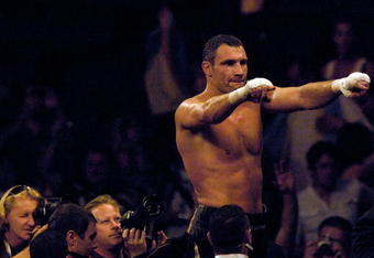 LOS ANGELES, CA - SEPTEMBER 26:  Vitali Klitschko celebrates his victory against opponent Chris Arreola at the Staples Center on September 26, 2009 in Los Angeles, California.  (Photo by Jacob de Golish/Getty Images)