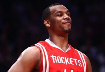 NEW YORK - JANUARY 26:  Chuck Hayes #44 of the Houston Rockets looks on against the New York Knicks on January 26, 2009 at Madison Square Garden in New York City.  NOTE TO USER: User expressly acknowledges and agrees that, by downloading and/or using this Photograph, User is consenting to the terms and conditions of the Getty Images License Agreement.  (Photo by Chris McGrath/Getty Images)