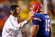 BATON ROUGE, LA - OCTOBER 10:  Head coach Urban Meyer (L) talks with quarterback Tim Tebow #15 of the Florida Gators during the game against the Louisiana State University Tigers at Tiger Stadium on October 10, 2009 in Baton Rouge, Louisiana.  (Photo by Kevin C. Cox/Getty Images)