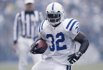 SEATTLE - DECEMBER 24:  Running back Edgerrin James #32 of the Indianapolis Colts carries the ball against the Seattle Seahawks at Qwest Field on December 24, 2005 in Seattle, Washington. The Seahawks defeated the Colts 28-13.  (Photo by Otto Greule Jr/Getty Images)