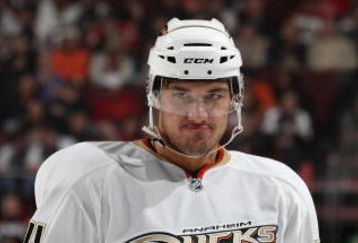 PHILADELPHIA - OCTOBER 10:  Evgeny Artyukhin #24 of the Anaheim Ducks looks on during the game against the Philadelphia Flyers at the Wachovia Center on October 10, 2009 in Philadelphia, Pennsylvania.  (Photo by Bruce Bennett/Getty Images)