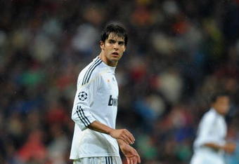 MADRID, SPAIN - OCTOBER 21:  Kaka of Real Madrid looks on during the Champions League group C match between Real Madrid and AC Milan at the Estadio Santiago Bernabeu on October 21, 2009 in Madrid, Spain. AC Milan won the match 3-2.  (Photo by Jasper Juinen/Getty Images)
