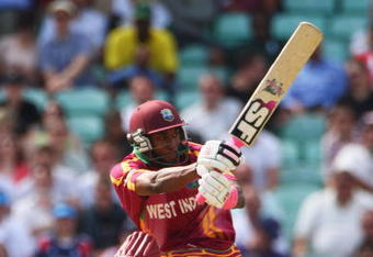 LONDON, ENGLAND - JUNE 13: Dwayne Bravo of West Indies hits out during the ICC World Twenty20 Super Eights match between South Africa and West Indies at The Brit Oval on June 13, 2009 in London, England.  (Photo by Julian Herbert/Getty Images)