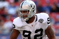 EAST RUTHERFORD, NJ - OCTOBER 11:  Richard Seymour #92 of the Oakland Raiders defends against the New York Giants on October 11, 2009 at Giants Stadium in East Rutherford, New Jersey. The Giants defeated the Raiders 44-7.  (Photo by Jim McIsaac/Getty Images)