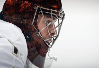 PHILADELPHIA - OCTOBER 10:  Jonas Hiller #1 of the Anaheim Ducks looks on during the game against the Philadelphia Flyers at the Wachovia Center on October 10, 2009 in Philadelphia, Pennsylvania.  (Photo by Bruce Bennett/Getty Images)
