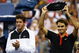NEW YORK - SEPTEMBER 14:  (L-R) Juan Martin Del Potro of Argentina and Roger Federer of Switzerland pose with their trophies after the Men's Singles final on day fifteen of the 2009 U.S. Open at the USTA Billie Jean King National Tennis Center on September 14, 2009 in the Flushing neighborhood of the Queens borough of New York City. Del Potro defeated Federer 3-6, 7-6 (7), 4-6, 7-6 (7), 6-2.  (Photo by Clive Brunskill/Getty Images)