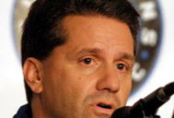 19 Nov 2001:   Head coach John Calipari of the University of Memphis talks with the media during a press conference for the Guardians Classic in Kansas City, Missouri.   DIGITAL IMAGE Mandatory Credit: Ronald Martinez/ALLSPORT