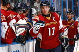 ATLANTA - OCTOBER 22:  Ilya Kovalchuk #17 of the Atlanta Thrashers celebrates with the bench after scoring a goal against the Washington Capitals at Philips Arena on October 22, 2009 in Atlanta, Georgia.  (Photo by Kevin C. Cox/Getty Images)