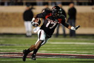 LUBBOCK, TX - NOVEMBER 08:  Wide receiver Detron Lewis #17 of the Texas Tech Red Raiders during play against the Oklahoma State Cowboys at Jones AT&T Stadium on November 8, 2008 in Lubbock, Texas.  (Photo by Ronald Martinez/Getty Images)