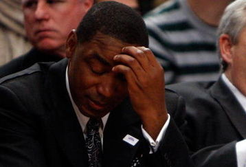 NEW YORK - MARCH 08:  Head coach Isiah Thomas of the New York Knicks watches from the sideline against the Portland Trail Blazers at Madison Square Garden March 8, 2008 in New York City. NOTE TO USER: User expressly acknowledges and agrees that, by downloading and/or using this Photograph, User is consenting to the terms and conditions of the Getty Images License Agreement.  (Photo by Nick Laham/Getty Images)