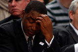 NEW YORK - MARCH 08:  Head coach Isiah Thomas of the New York Knicks watches from the sideline against the Portland Trail Blazers at Madison Square Garden March 8, 2008 in New York City. NOTE TO USER: User expressly acknowledges and agrees that, by downloading and/or using this Photograph, User is consenting to the terms and conditions of the Getty Images License Agreement.  (Photo by Nick Laham/Getty Images)