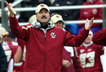 CHESTNUT HILL, MA - OCTOBER 17:  Head coach Frank Spaziani of the Boston College Eagles reacts after he thought a call should have been made against  the North Carolina State Wolf Pack in the first half on October 17, 2009 at Alumni Stadium in Chestnut Hill, Massachusetts.  (Photo by Elsa/Getty Images)