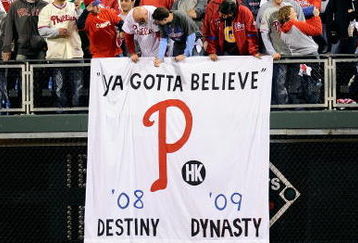 PHILADELPHIA - OCTOBER 21:  Fans celebrate the Philadelphia Phillies defeating the Los Angeles Dodgers 10-4 to advance to the World Series in Game Five of the NLCS during the 2009 MLB Playoffs at Citizens Bank Park on October 21, 2009 in Philadelphia, Pennsylvania.  (Photo by Jeff Zelevansky/Getty Images)