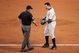 ANAHEIM, CA - OCTOBER 22:  Johnny Damon #18 of the New York Yankees argues a call with first base umpire Dale Scott at the end of the third inning in Game Five of the ALCS against the Los Angeles Angels of Anaheim during the 2009 MLB Playoffs at Angel Stadium on October 22, 2009 in Anaheim, California.  (Photo by Harry How/Getty Images)
