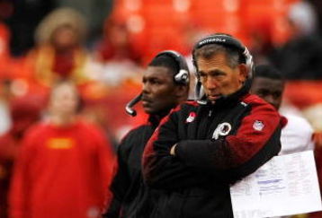 LANDOVER, MD - OCTOBER 18:  Washington Redskins head coach Jim Zorn watches from the sideline as his team loses to the Kansas Chiefs October 18, 2009 at FedEx Field in Landover, Maryland. The Chiefs won the game 14-6.  (Photo by Win McNamee/Getty Images)