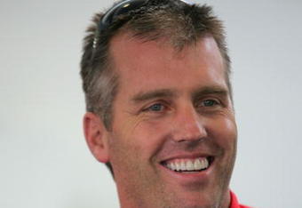 LAS VEGAS - MARCH 01:  Jeremy Mayfield, driver of the #70 Haas Automation Chevrolet, stands in the garage during practice for the NASCAR Sprint Cup Series UAW-Dodge 400 at the Las Vegas Motor Speedway on March 1, 2008 in Las Vegas, Nevada.  (Photo by Todd Warshaw/Getty Images for NASCAR)