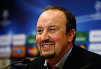 LIVERPOOL, ENGLAND - OCTOBER 19:  Liverpool manager Rafael Benitez in good spirits during a press conference prior to the UEFA Champions League Group E match between Liverpool and Lyon at Anfield on October 19, 2009 in Liverpool, England.  (Photo by Clive Brunskill/Getty Images)