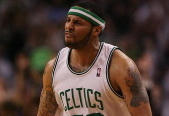 BOSTON - MAY 06:  Eddie House #50 of the Boston Celtics celebrates his three pointer in the second half against the Orlando Magic in Game Two of the Eastern Conference Semifinals during the 2009 NBA Playoffs at TD Banknorth Garden on May 6, 2009 in Boston, Massachusetts. The Boston Celtics defeated the Orlando Magic 112-94. NOTE TO USER: User expressly acknowledges and agrees that, by downloading and or using this photograph, User is consenting to the terms and conditions of the Getty Images License Agreement.  (Photo by Elsa/Getty Images)