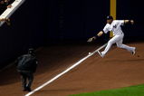 NEW YORK - OCTOBER 09:  Melky Cabrera #53 of the New York Yankees fails to make a play on a ball that lands fair but is called foul by umpire Phil Cuzzi in the eleventh inning agains against the Minnesota Twins in Game Two of the ALDS during the 2009 MLB Playoffs at Yankee Stadium on October 9, 2009 in the Bronx borough of New York City.  (Photo by Jared Wickerham/Getty Images)
