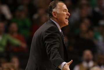 BOSTON - FEBRUARY 27:  Head coach Jim O'Brien of the Indiana Pacers reacts to a call against one of his players in the fourth quarter against the Boston Celtics on February 27, 2009 at TD Banknorth Garden in Boston, Massachusetts.The Celtics defeated the Pacers 104-99. NOTE TO USER: User expressly acknowledges and agrees that, by downloading and or using this Photograph, user is consenting to the terms and conditions of the Getty Images License Agreement.  (Photo by Elsa/Getty Images)
