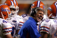 KNOXVILLE, TN - SEPTEMBER 18:  Head coach Ron Zook of the Florida Gators yells at his team during their game against the Tennessee Volunteers at Neyland Stadium on September 18, 2004 in Knoxville, Tennessee. (Photo by Streeter Lecka/Getty Images)