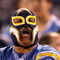 SAN DIEGO - AUGUST 15:  A fan cheers for the San Diego Chargers in the game with  the Seattle Seahawks on August 15, 2009 at Qualcomm Stadium in San Diego, California.   The Seahawks won 20-17.  (Photo by Stephen Dunn/Getty Images)