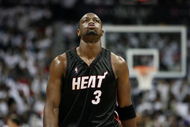ATLANTA - APRIL 29:  Dwyane Wade #3 of the Miami Heat looks up as his team falls behind by 20 points in the fourth quarter against the Atlanta Hawks during Game Five of the Eastern Conference Quarterfinals at Philips Arena on April 29, 2009 in Atlanta, Georgia. The Hawks defeated the Heat 106-91. NOTE TO USER: User expressly acknowledges and agrees that, by downloading and/or using this Photograph, user is consenting to the terms and conditions of the Getty Images License Agreement.  (Photo by Doug Benc/Getty Images)