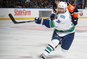 UNIONDALE, NY - NOVEMBER 17: Pavol Demitra #38 of the Vancouver Canucks shoots against the New York Islanders on November 17, 2008 at the Nassau Coliseum in Uniondale, New York. (Photo by Bruce Bennett/Getty Images)
