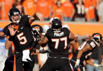 CORVALLIS, OR - OCTOBER 10: Quarterback Sean Canfield #5 of the Oregon State Beavers throws a pass in the first quarter of the game against the Stanford Cardinals at Reser Stadium on October 10, 2009 in Corvallis, Oregon. (Photo by Steve Dykes/Getty Images)