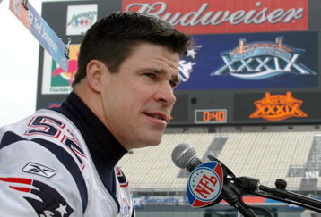 Ted Johnson of the New England Patriots speaks with the media during media day at Alltel Stadium in Jacksonville, Florida on February 1, 2005  (Photo by Al Messerschmidt/Getty Images)