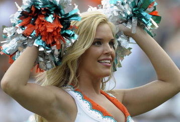 MIAMI, FL - JANUARY 4:  A cheerleader of the Miami Dolphins entertains during play against the Baltimore Ravens in an NFL Wildcard Playoff Game at Dolphins Stadium on January 4, 2009 in Miami, Florida.  (Photo by Al Messerschmidt/Getty Images)