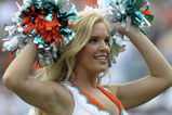 MIAMI, FL - JANUARY 4:  A cheerleader of the Miami Dolphins entertains during play against the Baltimore Ravens in an NFL Wildcard Playoff Game at Dolphins Stadium on January 4, 2009 in Miami, Florida.  (Photo by Al Messerschmidt/Getty Images)