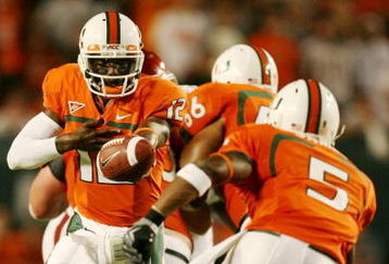 MIAMI GARDENS, FL - OCTOBER 3:  Quarterback Jacory Harris #12 of the Miami Hurricanes looks to pass the ball against the Oklahoma Sooners in the second quarter of the game on October 3, 2009 at Landshark Stadium in Miami Gardens, Florida. (Photo by Doug Benc/Getty Images)