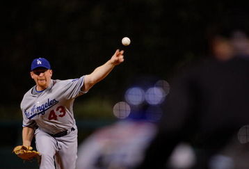 PHILADELPHIA - OCTOBER 19:  Starting pitcher Randy Wolf #43 of the Los Angeles Dodgers throws a pitch against of the Philadelphia Phillies in Game Four of the NLCS during the 2009 MLB Playoffs at Citizens Bank Park on October 19, 2009 in Philadelphia, Pennsylvania.  (Photo by Brian Snyder/Pool-Getty Images)
