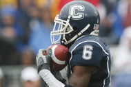 EAST HARTFORD, CT - SEPTEMBER 12: Jasper Howard #6 of the Connecticut Huskies returns a punt against the North Carolinia Tar Heels on September 12, 2009 at Rentschler Field in East Hartford, Connecticut. (Photo by Elsa/Getty Images)