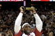 CLEVELAND - MAY 05: LeBron James #23 of the Cleveland Cavaliers holds up the 2008-2009 MVP trophy prior playing the Atlanta Hawks in Game One of the Eastern Conference Semifinals during the 2009 NBA Playoffs at Quicken Loans Arena on May 5, 2009 in Cleveland, Ohio. NOTE TO USER: User expressly acknowledges and agrees that, by downloading and or using this photograph, User is consenting to the terms and conditions of the Getty Images License Agreement. (Photo by Gregory Shamus/Getty Images)