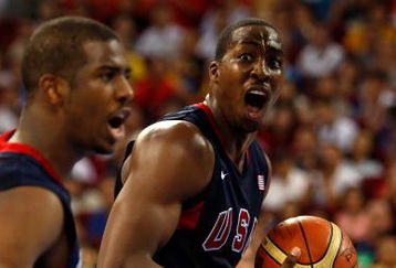 BEIJING - AUGUST 24:  Dwight Howard #11 and Chris Paul #13 of the United States react to a call in the gold medal game against Spain during Day 16 of the Beijing 2008 Olympic Games at the Beijing Olympic Basketball Gymnasium on August 24, 2008 in Beijing, China.  (Photo by Streeter Lecka/Getty Images)