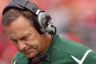 MADISON, WI - SEPTEMBER 26: Head coach Mark Dantonio of the Michigan State Spartans reacts against the Wisconsin Badgers on September 26, 2009 at Camp Randall Stadium in Madison, Wisconsin. (Photo by Jonathan Daniel/Getty Images)