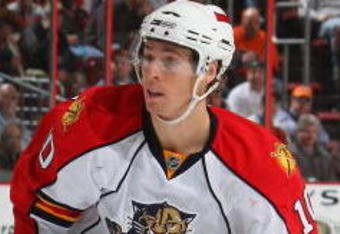PHILADELPHIA - MARCH 26:  David Booth #10 of the Florida Panthers skates against the Philadelphia Flyers on March 26, 2009 at the Wachovia Center in Philadelphia, Pennsylvania.  (Photo by Bruce Bennett/Getty Images)