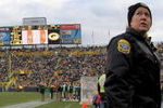GREEN BAY, WI - NOVEMBER 16:  A Green Bay police officer stands guard on the field as the Chicago Bears face the Green Bay Packers during NFL action at Lambeau Field on November 16, 2008 in Green Bay, Wisconsin. The Packers defeated the Bears 37-3.  (Photo by Doug Pensinger/Getty Images)