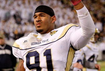 ATLANTA - OCTOBER 17:  Derrick Morgan #91 of the Georgia Tech Yellow Jackets against the Virginia Tech Hokies at Bobby Dodd Stadium on October 17, 2009 in Atlanta, Georgia.  (Photo by Kevin C. Cox/Getty Images)