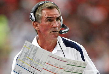 ATLANTA - NOVEMBER 16:  Head coach Mike Shanahan of the Denver Broncos looks at his playbook against the Atlanta Falcons during the game at the Georgia Dome on November 16, 2008 in Atlanta, Georgia.  (Photo by Kevin C. Cox/Getty Images)
