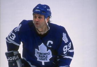 17 Mar 1995:  Center Doug Gilmour of the Toronto Maple Leafs looks on during a game against the Anaheim Mighty Ducks at Arrowhead Pond in Anaheim, California.  The game was a tie, 4-4. Mandatory Credit: Glenn Cratty  /Allsport