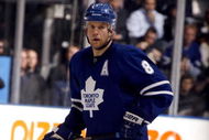 TORONTO - OCTOBER 17:  Mike Komisarek #8 of the Toronto Maple Leafs skates during a NHL game against the New York Rangers at the Air Canada Centre on October 17, 2009 in Toronto, Ontario, Canada .  (Photo by Abelimages/Getty Images) 