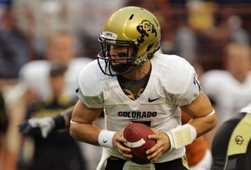 AUSTIN, TX - OCTOBER 10:  Quarterback Tyler Hansen #9 of the Colorado Buffaloes drops back against the Texas Longhorns on October 10, 2009 at Darrell K Royal-Texas Memorial Stadium in Austin, Texas.  Texas won 38-14.  (Photo by Brian Bahr/Getty Images)