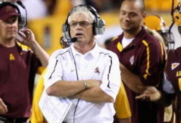 TEMPE, AZ - SEPTEMBER 19:  Head coach Dennis Erickson of the Arizona State Sun Devils walks the sidelines during the college football game against the Louisiana Monroe Warhawks at Sun Devil Stadium on September 19, 2008 in Tempe, Arizona. The Sun Devils defeated the Warhawks 38-14.  (Photo by Christian Petersen/Getty Images)