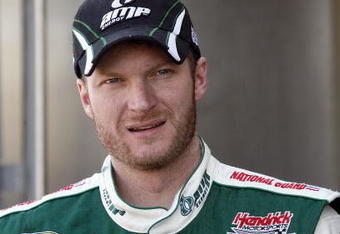 DAYTONA BEACH, FL - FEBRUARY 07:  Dale Earnhardt, Jr., driver of the #88 AMP Energy/National Guard Chevrolet, looks on during practice for the NASCAR Sprint Cup Series Daytona 500 at Daytona International Speedway on February 7, 2009 in Daytona Beach, Florida.  (Photo by Geoff Burke/Getty Images for NASCAR)