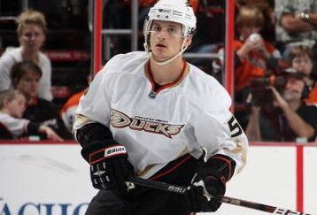 PHILADELPHIA - OCTOBER 10:  Luca Sbisa #5 of the Anaheim Ducks skates during the game against the Philadelphia Flyers at the Wachovia Center on October 10, 2009 in Philadelphia, Pennsylvania.  (Photo by Bruce Bennett/Getty Images)